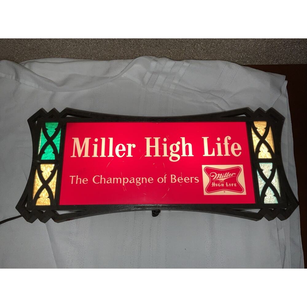 Vintage 1960s Miller High Life Beer Sign Champagne of Beers Lighted Tested